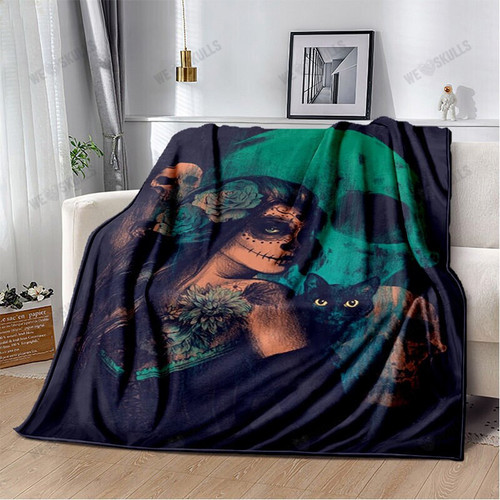 Flower Skull Design Flannel Blanket For Bed Sofa Portable Funny Plush Bedspreads Soft Fleece Thin Blankets
