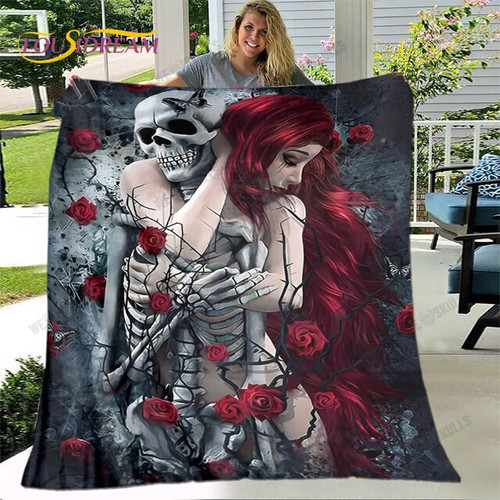Gothic Horror Female Skull Dead Girl 3D Soft Plush Blanket, Flannel Blanket Throw Blanket for Living Room Bedroom