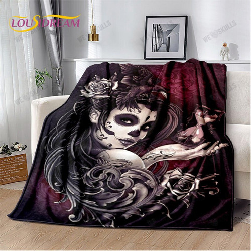 3D Gothic Horror Female Skull Dead Girl Soft Plush Blanket, Flannel Blanket Throw Blanket for Living Room