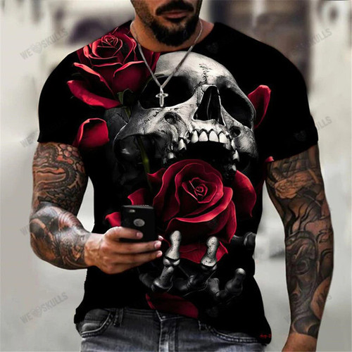 Fashion Skull 3D Printing Men's T-Shirts Gothic Vintage Harajuku Oversized Short Sleeve Street Punk Style O-neck Tees Trend Tops