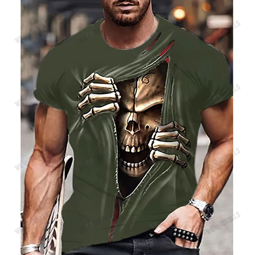 Men's Funny T-shirt Skull Print Crewneck Custom 3D Print Daily Street Short Sleeve Oversized Quick-Drying Clothing