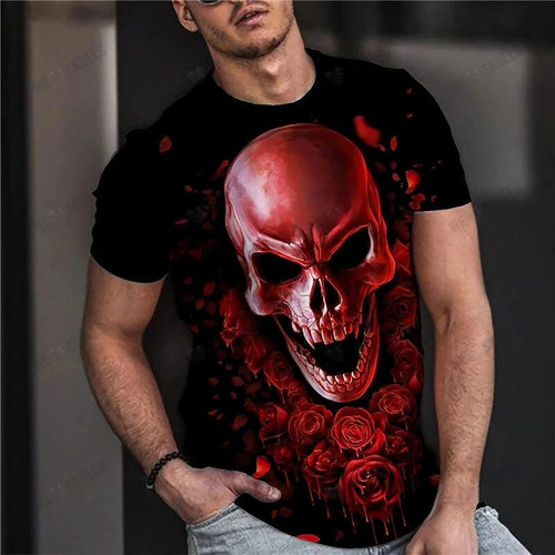 Vintage Horror 3d Skull Print Men's T-shirt Summer Classic Casual O Neck Short Sleeve Fashion Loose Oversized Tops Tee Shirt Men