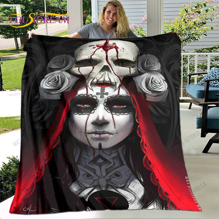 Gothic Horror Female Skull Dead Girl 3D Soft Plush Blanket, Flannel Blanket Throw Blanket for Living Room Bedroom