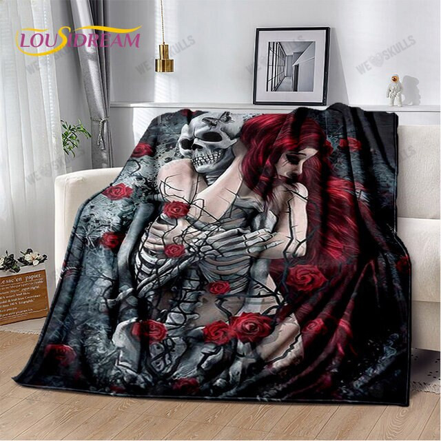 3D Gothic Horror Female Skull Dead Girl Soft Plush Blanket, Flannel Blanket Throw Blanket for Living Room