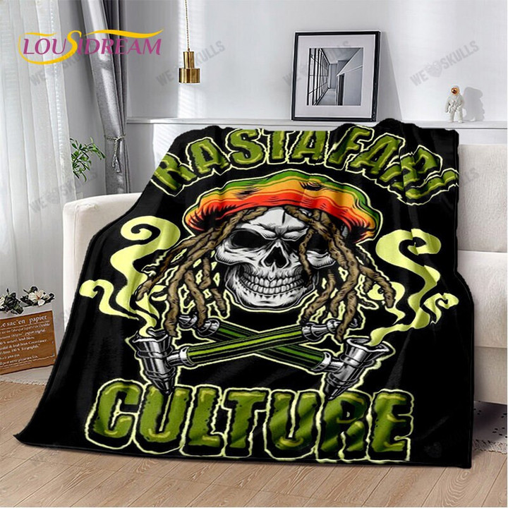 Cannabis Sativa Greed Skull Soft Plush Blanket, Flannel Blanket Throw Blanket for Living Room