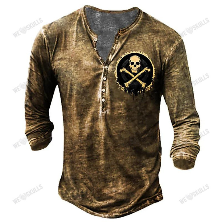 Vintage Men's Cotton Skull T-shirts 3D Print Skull Long Sleeve T Shirt For Men Horror Clothing Oversized Tee Top Punk Streetwear