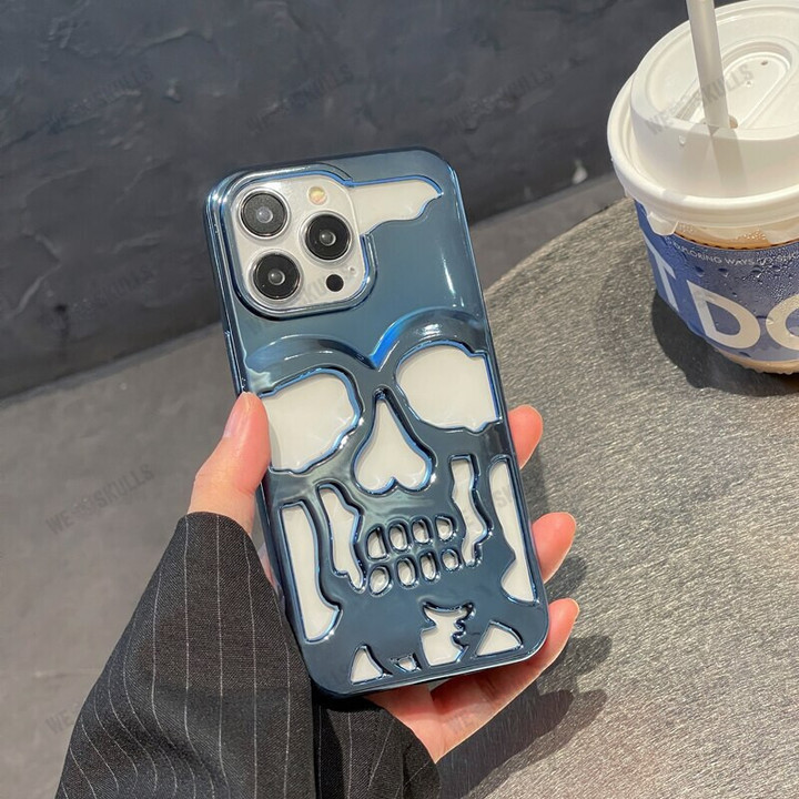 Luxury plating 3D metal Hollow out gothic skull hard Phone Case For iPhone 11 13 12 14 Pro Max Plus personality carving Cover