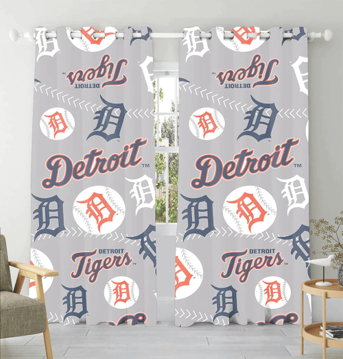 Detroit Tigers Logo Pattern7 Blackout Window Curtain 2 Panels For Living Room Bed Room Gift For Fan