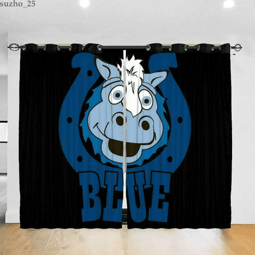 Indianapolis Colts Logo Blue Black Background Blackout Window Curtain 2 Panels For Living Room Bed Room Gift For Fan