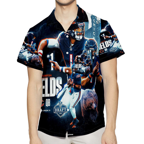 Chicago Bears Justin Fields12 3D All Over Print Summer Beach Hawaiian Shirt With Pocket