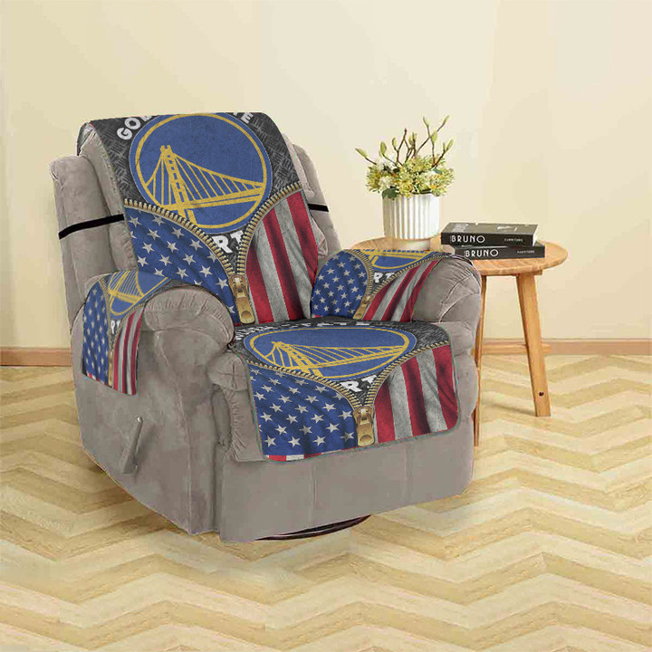 Golden State Warriors Emblem Metal Flag Texture Sofa Protector Slip Cover