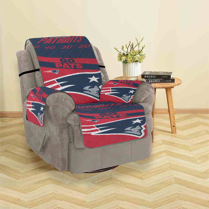 New England Patriots Go Pat Blue Red Sofa Protector Slip Cover