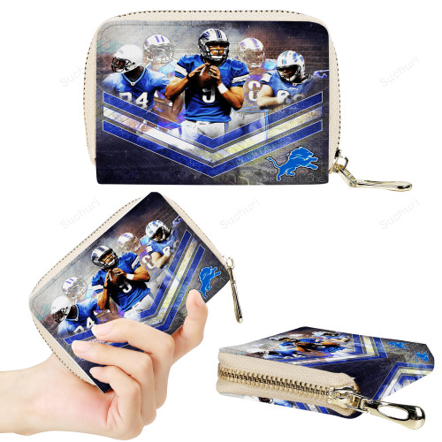 Detroit Lions Team v7 PU Card Holder Mini Zipper Clutch Bag