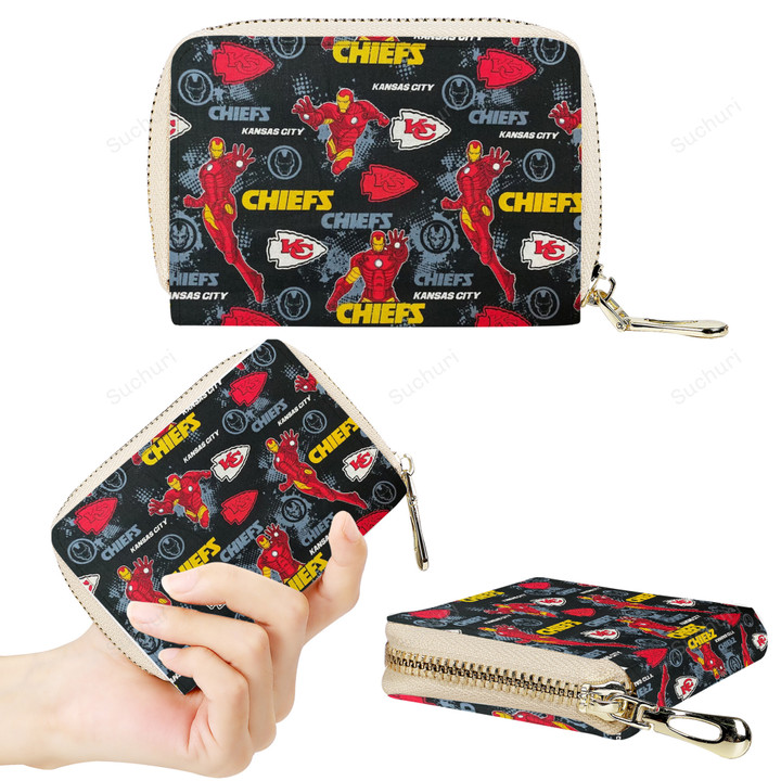 Kansas City Chiefs Emblem Iron Man PU Card Holder Mini Zipper Clutch Bag
