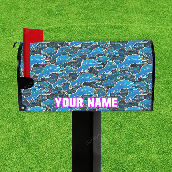 Detroit Lions Emblem Helmet v3 Personalized Name Mailbox Cover