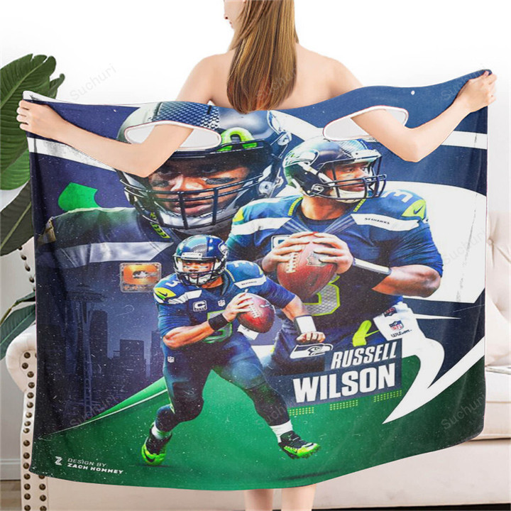 Seattle Seahawks Russell Wilson6 Women Wearable Bathrobe Bath Wrap Towel