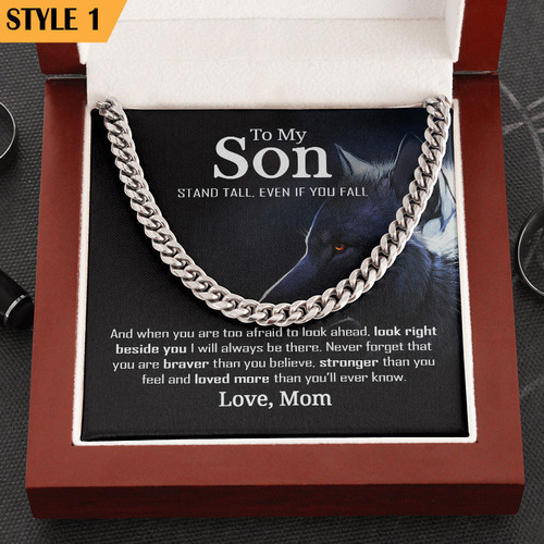 To My Son - Stand Tall From Mom - Cuban Link Chain With Message Card
