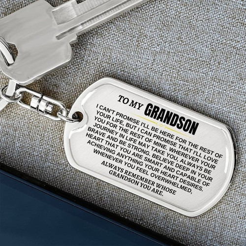 To My Grandson - Remember Whose Grandson You Are Dog Tag Keychain And Necklace