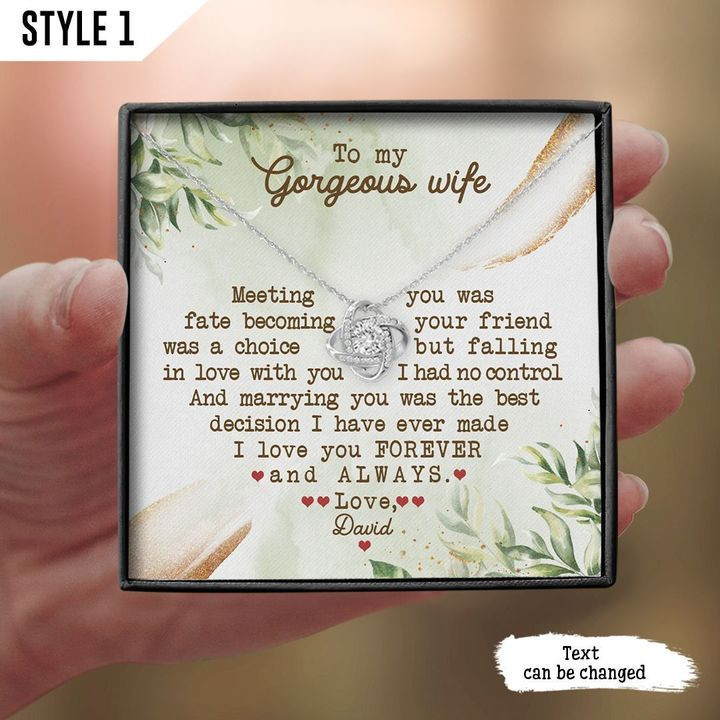 To My Gorgeous Wife Meeting You Was Fate Necklace With Message Card