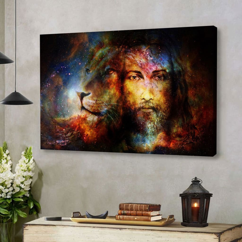 Jesus Christ With a Lion Of Judah in Cosmic Space Wall Art Canvas ...