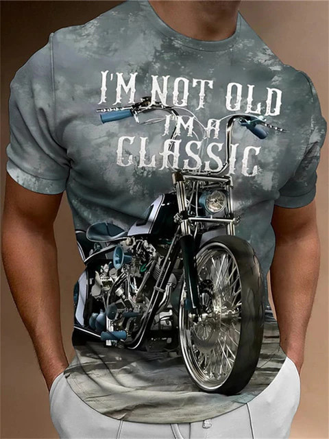 Motorcycle T-shirt Men 3D Car Print Short Sleeve Vintage Tops Street Ride Biker T Shirt For Mens T Shirt Oversized Tee Shirt Man