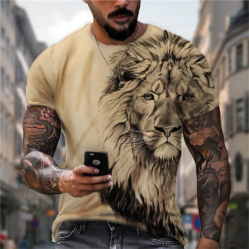 2022 Cotton Summer T-shirt Men Animal Lion 3d Print Fashion