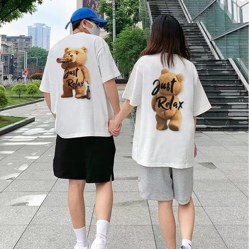 Top Quality Cartoon Bear Couple T-Shirt Women's Men's Fashion Short Sleeve Top Unisex Extra Large T-Shirt Kawaii Harajuku Top
