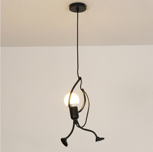 Vintage Iron Little Man Modern Arts Chandelier LED Ceiling Lamp Home Living Room Children Bedroom Decor Black E27 Pendant Lights