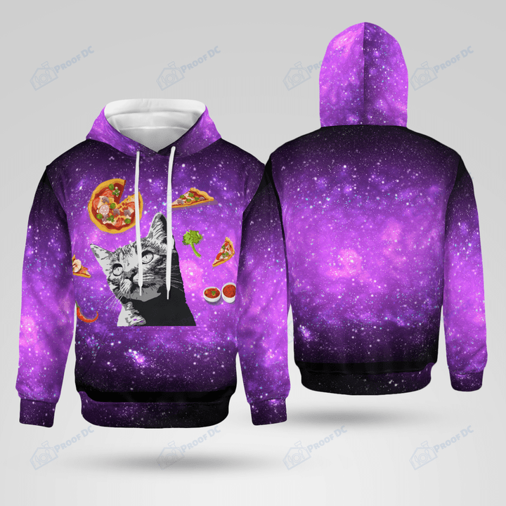 Creative Galaxy Cosmos Pizza Cat Paint All Over Print Hoodie