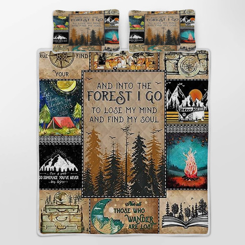 Camping Forest Scene Outdoor Quilt Bedding Set
