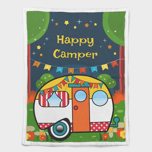 Happy Camper Retro Bedding RV Camping Throw Blanket