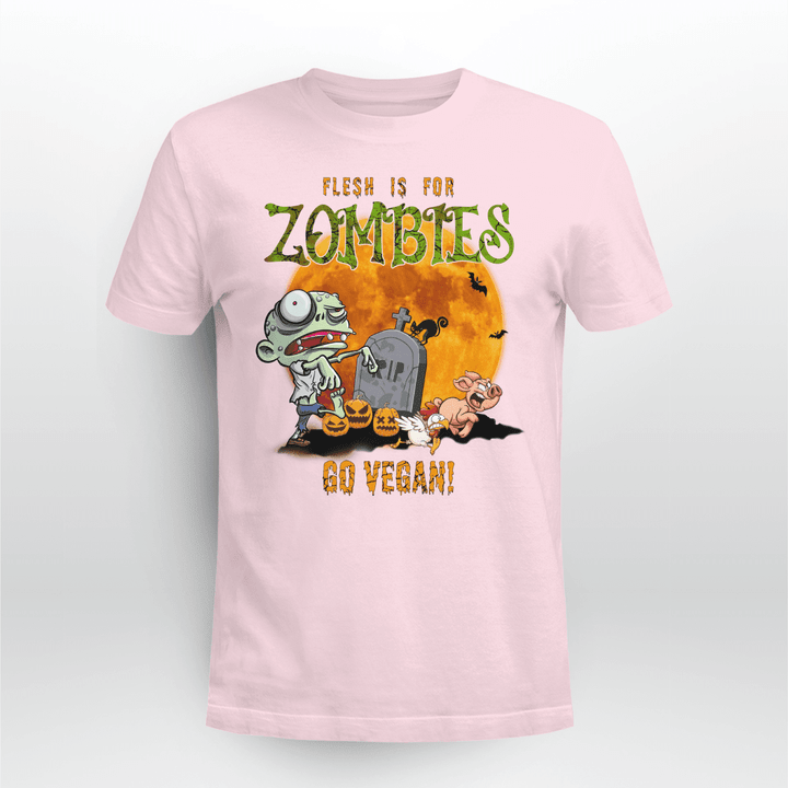 Flesh Is Zombies Go Vegan Halloween T-shirt