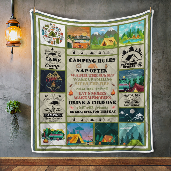 Camping Rules Quote Seasonal Outdoor Quilt Bedding Set