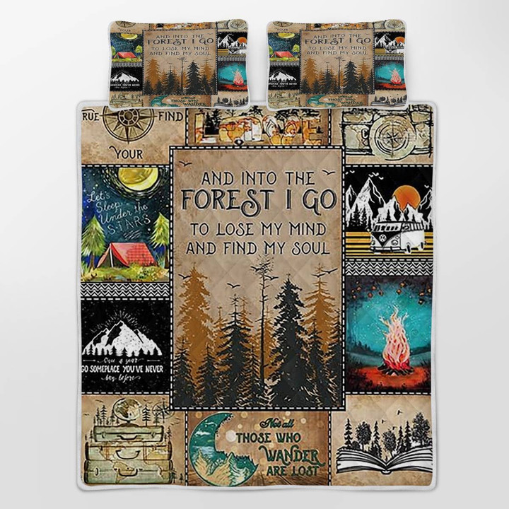 Camping Forest Scene Outdoor Quilt Bedding Set