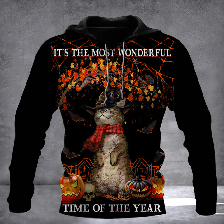 Cat It's The Most Wonderful Time Of The Year Hoodie Cat Lover Cute Halloween Hoodie For 2022