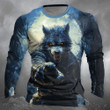 Fashion Wolf Pattern Men's Long Sleeve T-shirt Autumn New Casual O-neck Pullover Funny 3D Animal Print Tops Unisex Clothes