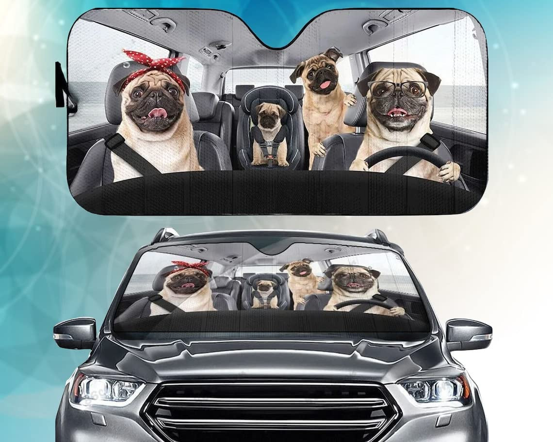 Pug Family Driving Car Sunshade - our gift shop