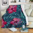 Hot Pink Hibiscus Tropical Pattern Sherpa Fleece Blanket Gifts For Family, For Couple