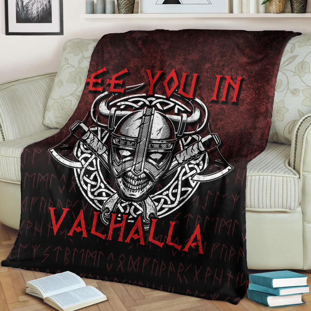 Viking Blanket Viking Axe Norse Warrior See You In Valhalla Sherpa Fleece Blanket Gifts For Viking Lovers