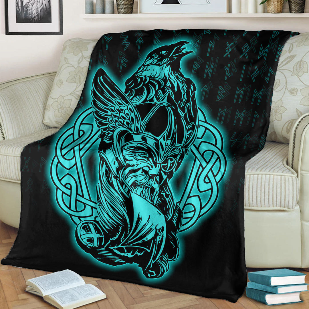 Viking Blanket Odin Raven Viking Set Turquoise Sherpa Fleece Blanket Gifts For Viking Lovers