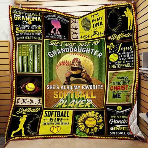 She Is Not Just My Granddaughter Shes Also My Favorite Softball Player Quilt Blanket Bedding Set Great Customized Blanket Gifts For Birthday Christmas Thanksgiving