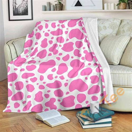 Pink And White Cow Sherpa Fleece Blanket Gifts For Family, For Couple