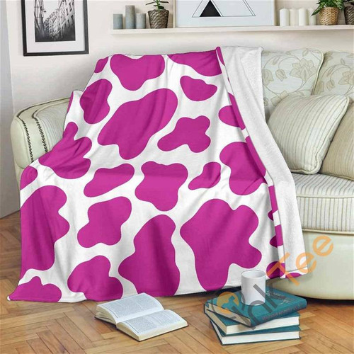 Hot Pink And White Cow Sherpa Fleece Blanket Gifts For Family, For Couple