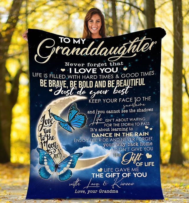 To My Granddaughter Butterfly Fleece Blanket Quilt Blanket Bedding Set I Love You To The Moon And Back Birthday Christmas For Granddaughter From Grandma