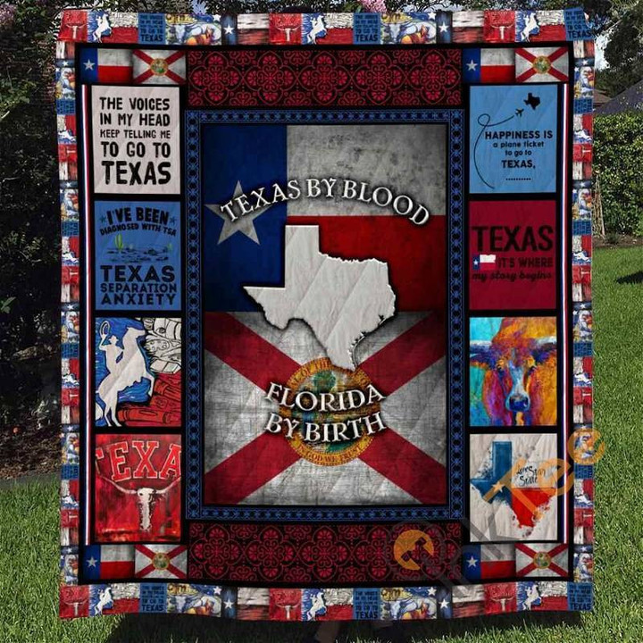 Texas By Blood Florida By Birth Quilt Blanket Bedding Set