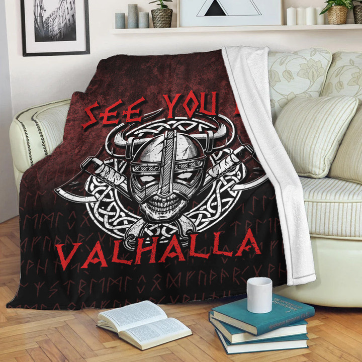 Viking Blanket Viking Axe Norse Warrior See You In Valhalla Sherpa Fleece Blanket Gifts For Viking Lovers