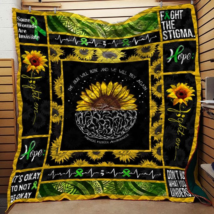 Mental Health Awareness Sunflower The Sun Will Rise Great Cutomized Gift For Birthday Christmas Thankgiving Perfect Gift For Sunflower Lovers Quilt Blanket Bedding Set