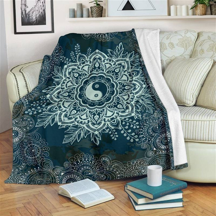 Yin Yang Mandala Yoga Sherpa Fleece Blanket Gifts For Family, For Couple