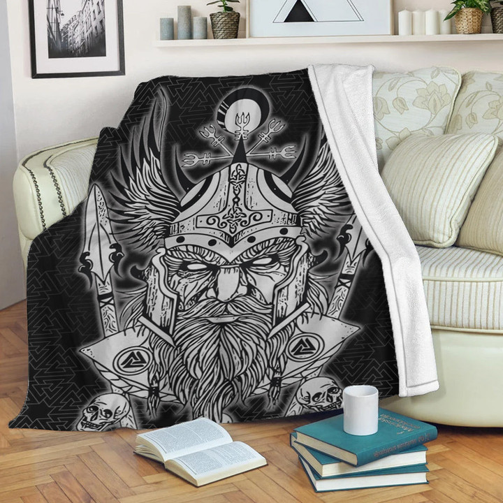 Viking Blanket Odin And Wolf Viking Homeset Sherpa Fleece Blanket Gifts For Viking Lovers
