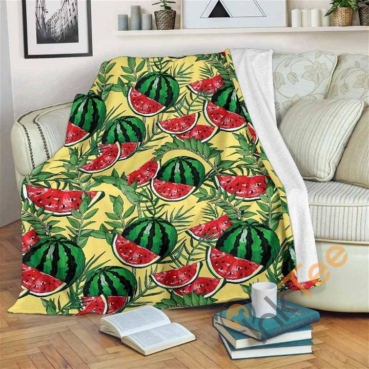 Leaf Watermelon Pieces Pattern Sherpa Fleece Blanket Gifts For Family, For Couple
